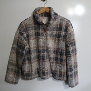 Thread Supply Plaid Sherpa Pullover Sweater Small